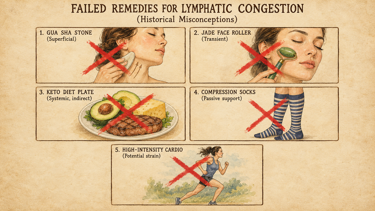 Failed remedies: gua sha, jade roller, keto diet, compression socks and high-intensity cardio.