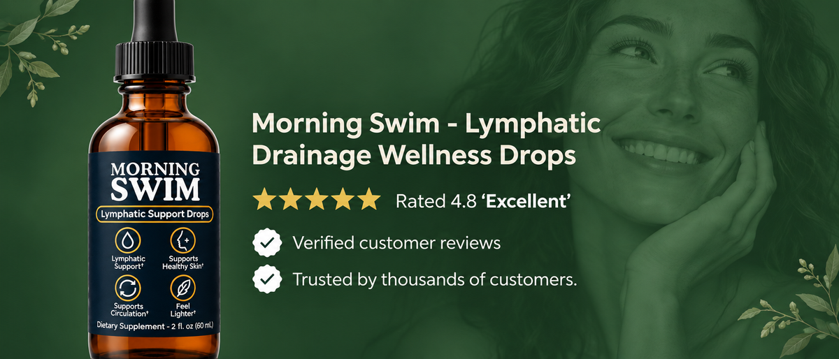 Morning Swim Lymphatic Drainage Wellness Drops, rated 4.8 Excellent.