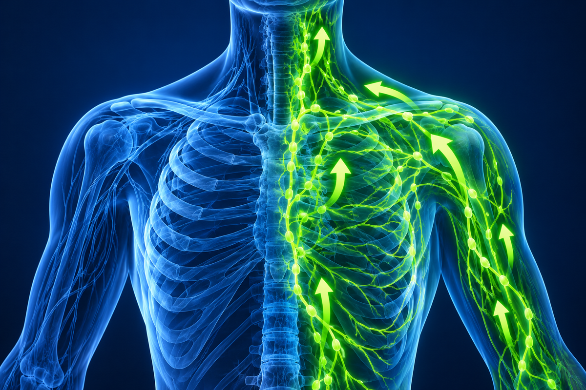 Illustration of lymph flowing freely through the upper body.