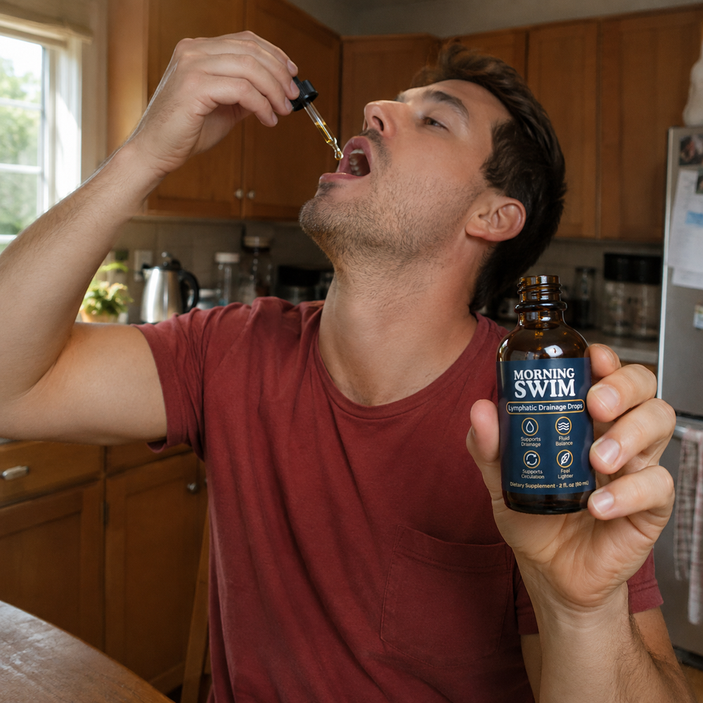 A customer taking the drops straight from the dropper in his kitchen.